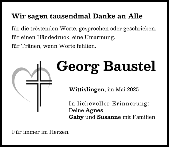 Traueranzeige von Georg Baustel von Donau Zeitung