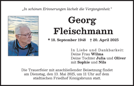 Traueranzeige von Georg Fleischmann von Augsburger Allgemeine