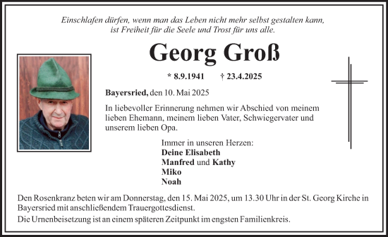 Traueranzeige von Georg Groß von Mittelschwäbische Nachrichten