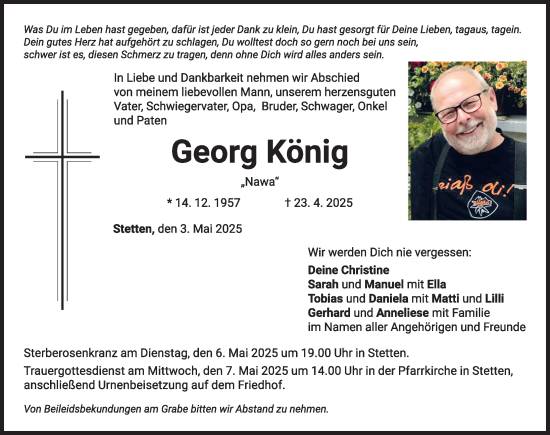 Traueranzeige von Georg König von Mindelheimer Zeitung