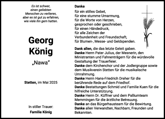 Traueranzeige von Georg König von Mindelheimer Zeitung
