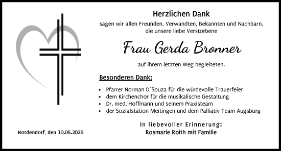 Traueranzeige von Gerda Bronner von Augsburg-Land