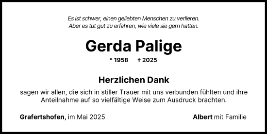 Traueranzeige von Gerda Palige von Neu-Ulmer Zeitung, Mittelschwäbische Nachrichten