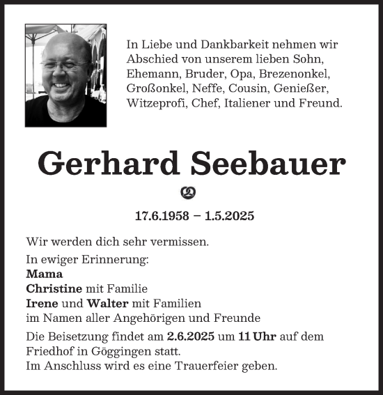 Traueranzeige von Gerhard Seebauer von Augsburger Allgemeine