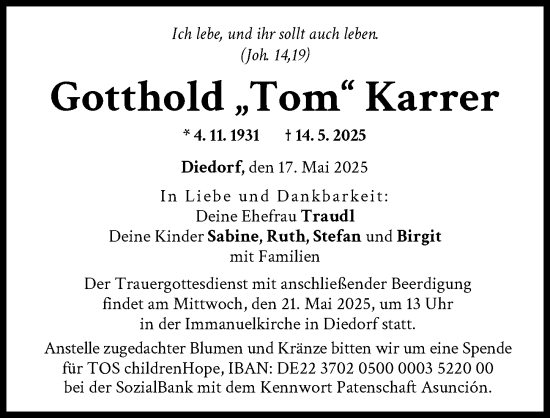 Traueranzeige von Gotthold Karrer von Augsburg-Land