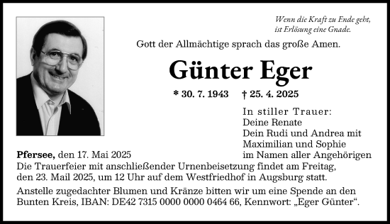Traueranzeige von Günter Eger von Augsburger Allgemeine