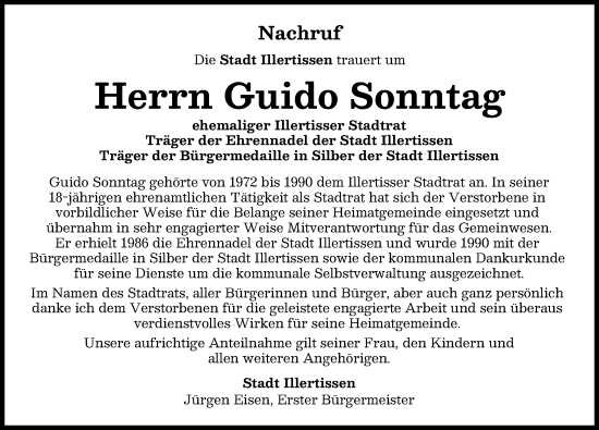 Traueranzeige von Guido Sonntag von Illertisser Zeitung