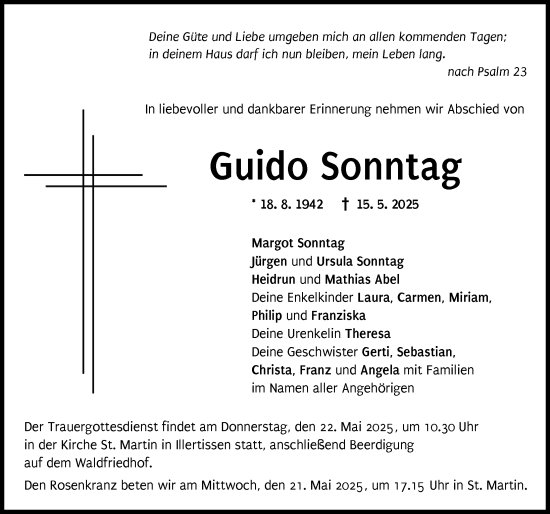 Traueranzeige von Guido Sonntag von Illertisser Zeitung