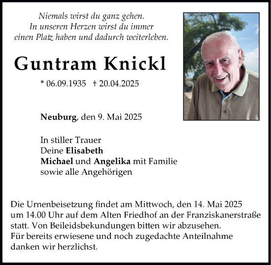 Traueranzeige von Guntram Knickl von Neuburger Rundschau