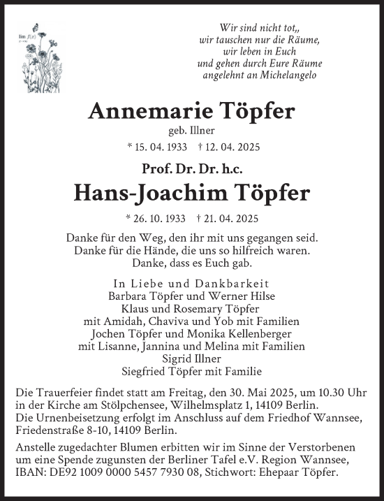 Traueranzeige von Hans-Joachim Töpfer von Augsburger Allgemeine