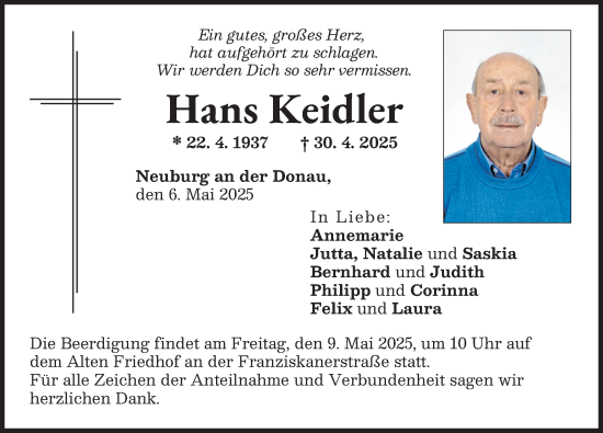 Traueranzeige von Hans Keidler von Neuburger Rundschau