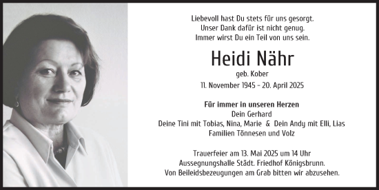 Traueranzeige von Heidi Nähr von Augsburger Allgemeine