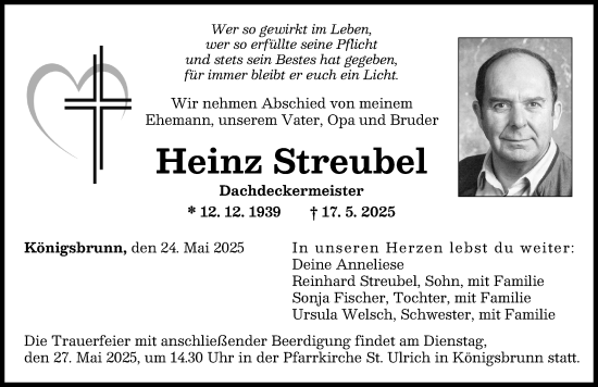 Traueranzeige von Heinz Streubel von Augsburger Allgemeine
