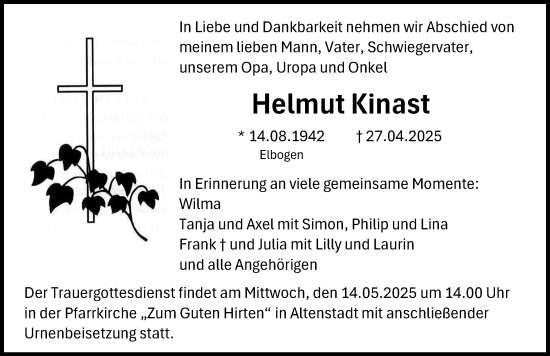 Traueranzeige von Helmut Kinast von Illertisser Zeitung