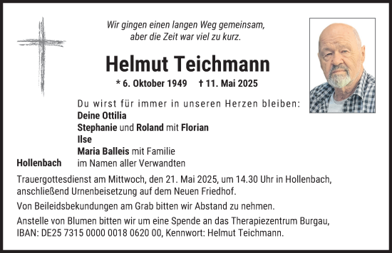 Traueranzeige von Helmut Teichmann von Aichacher Nachrichten