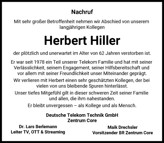 Traueranzeige von Herbert Hiller von Neu-Ulmer Zeitung