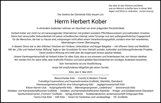 Traueranzeige von Herbert Kober von Günzburger Zeitung