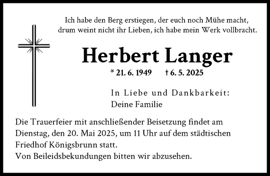 Traueranzeige von Herbert Langer von Schwabmünchner Allgemeine