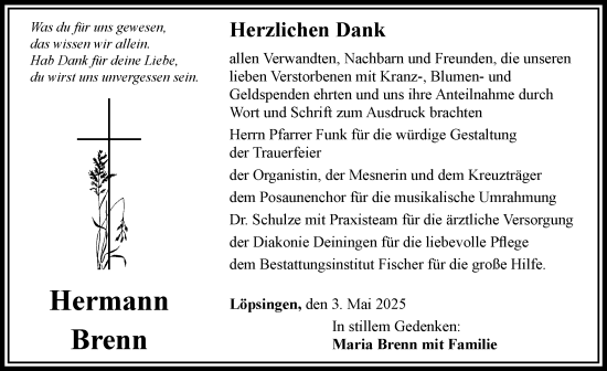 Traueranzeige von Hermann Brenn von Rieser Nachrichten