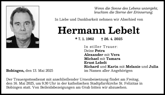Traueranzeige von Hermann Lebelt von Schwabmünchner Allgemeine