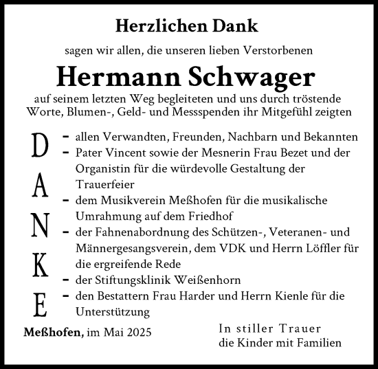 Traueranzeige von Hermann Schwager von Neu-Ulmer Zeitung