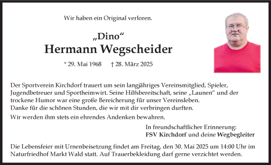 Traueranzeige von Hermann Wegscheider von Mindelheimer Zeitung