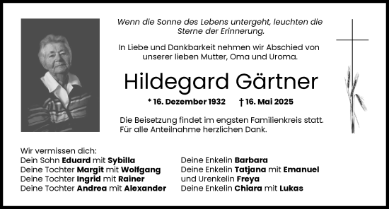 Traueranzeige von Hildegard Gärtner von Landsberger Tagblatt