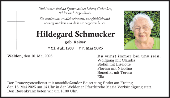 Traueranzeige von Hildegard Schmucker von Augsburger Allgemeine