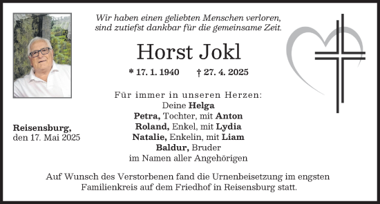 Traueranzeige von Horst Jokl von Günzburger Zeitung