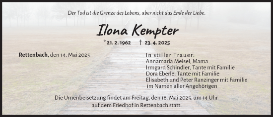 Traueranzeige von Ilona Kempter von Günzburger Zeitung