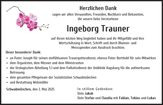 Traueranzeige von Ingeborg Trauner von Schwabmünchner Allgemeine