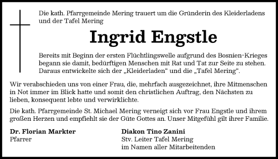 Traueranzeige von Ingrid Engstle von Friedberger Allgemeine