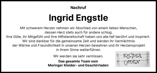 Traueranzeige von Ingrid Engstle von Friedberger Allgemeine