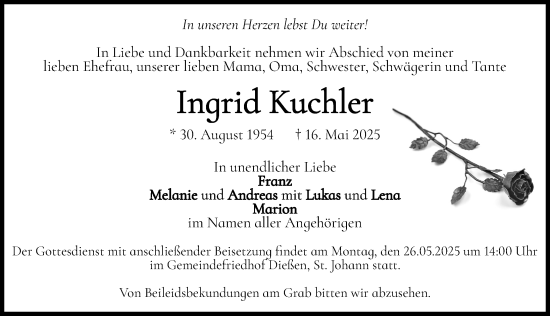 Traueranzeige von Ingrid Kuchler von Landsberger Tagblatt