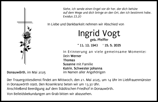 Traueranzeige von Ingrid Vogt von Donauwörther Zeitung