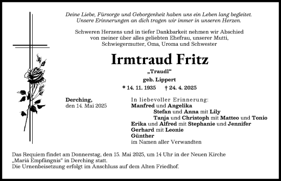 Traueranzeige von Irmtraud Fritz von Friedberger Allgemeine
