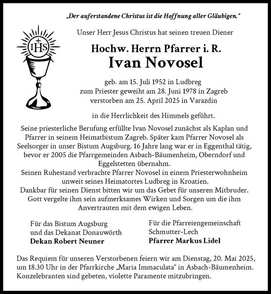 Traueranzeige von Ivan Novosel von Augsburger Allgemeine