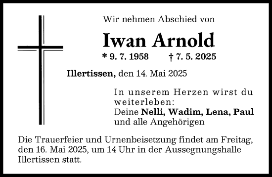 Traueranzeige von Iwan Arnold von Illertisser Zeitung