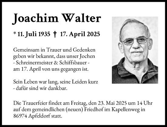 Traueranzeige von Joachim Walter von Landsberger Tagblatt