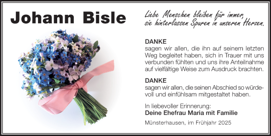 Traueranzeige von Johann Bisle von Mittelschwäbische Nachrichten