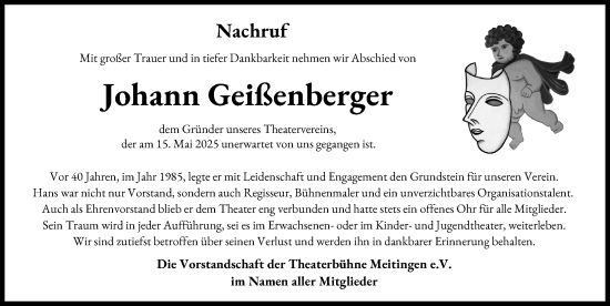 Traueranzeige von Johann Geißenberger von Augsburg-Land