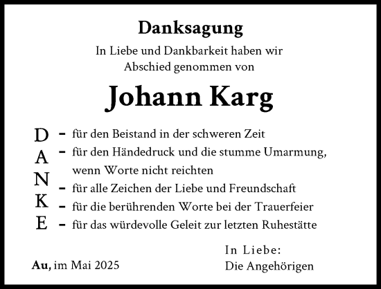 Traueranzeige von Johann Karg von Illertisser Zeitung