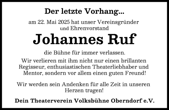 Traueranzeige von Johannes Ruf von Donauwörther Zeitung