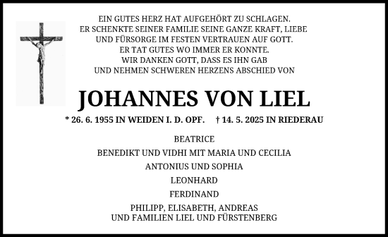Traueranzeige von Johannes von Liel von Landsberger Tagblatt