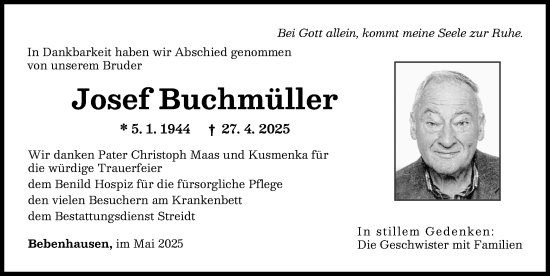 Traueranzeige von Josef Buchmüller von Illertisser Zeitung