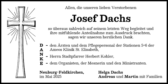 Traueranzeige von Josef Dachs von Neuburger Rundschau