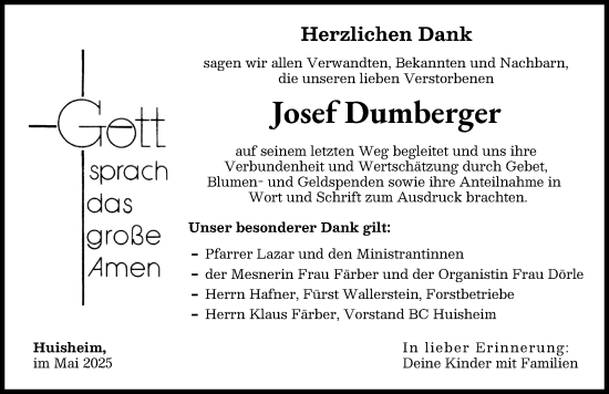 Traueranzeige von Josef Dumberger von Donauwörther Zeitung
