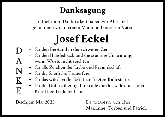 Traueranzeige von Josef Eckel von Illertisser Zeitung