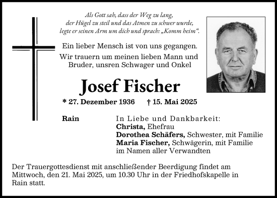 Traueranzeige von Josef Fischer von Donauwörther Zeitung