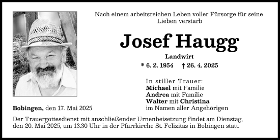 Traueranzeige von Josef Haugg von Schwabmünchner Allgemeine